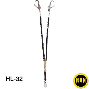 Şok Emicili Çelik Kanca Karabinalı Koruma Kılıflı Çift Bacaklı Lanyard